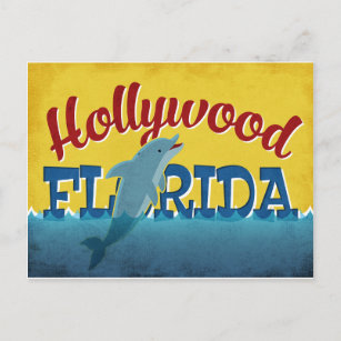 Hollywood Florida Dolphin Retro Vintage Travel Postcard