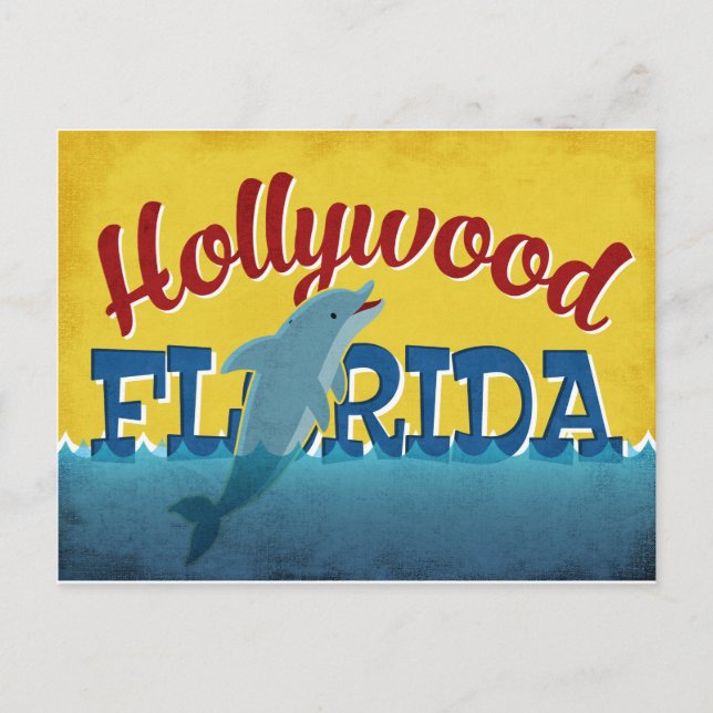Hollywood Florida Dolphin Retro Vintage Travel Postcard (Front)