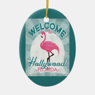 Hollywood Florida Pink Flamingo Retro Ceramic Tree Decoration