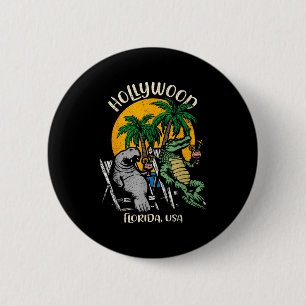 Hollywood florida usa funny manatee alligator 6 cm round badge