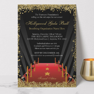 Hollywood Gala Ball Red Carpet Glitter Invitation