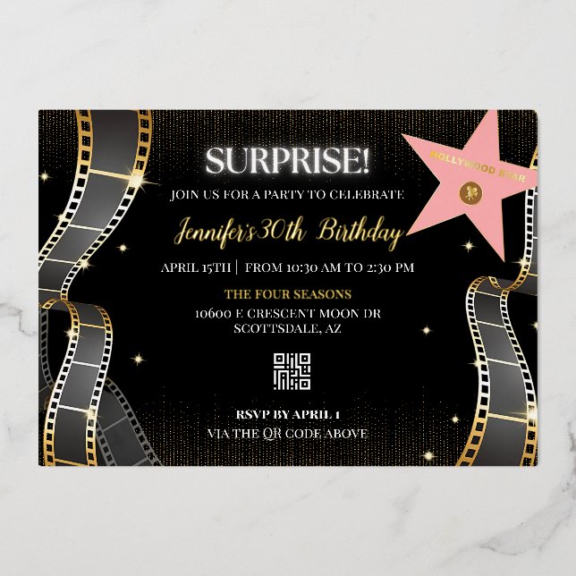 Hollywood Glam Birthday Party Invitation (Front)