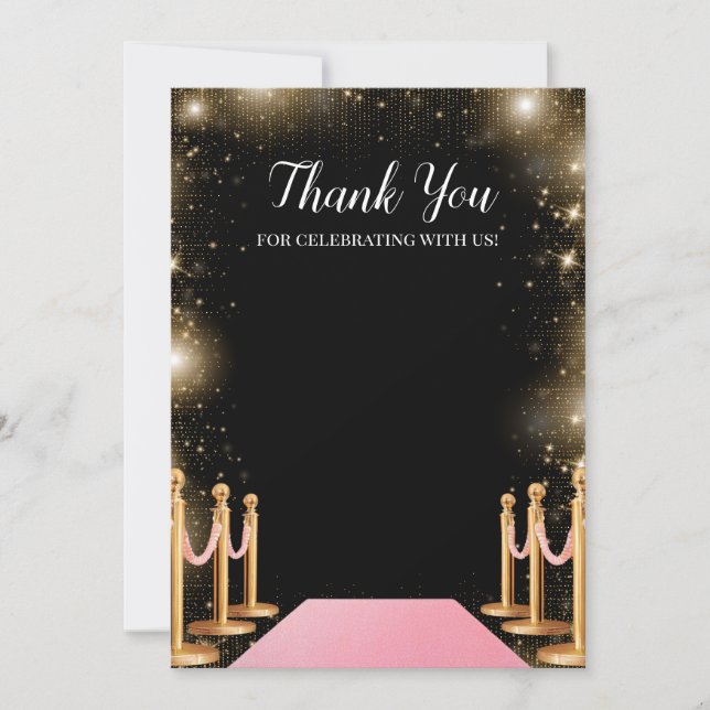 Hollywood Glam Birthday Party Thank You Card (Front)