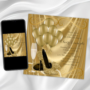 Hollywood Glamour Gold Birthday Party Invitation
