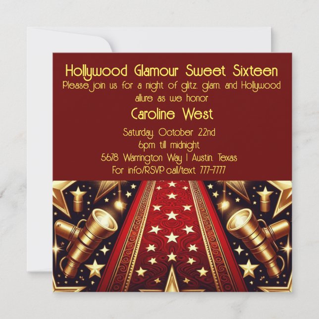 Hollywood Glamour Sweet Sixteen  Invitation (Front)