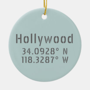 Hollywood Latitude Longitude Ceramic Tree Decoration