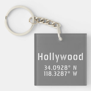 Hollywood Latitude Longitude   Key Ring