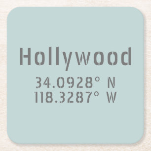 Hollywood Latitude Longitude Square Paper Coaster