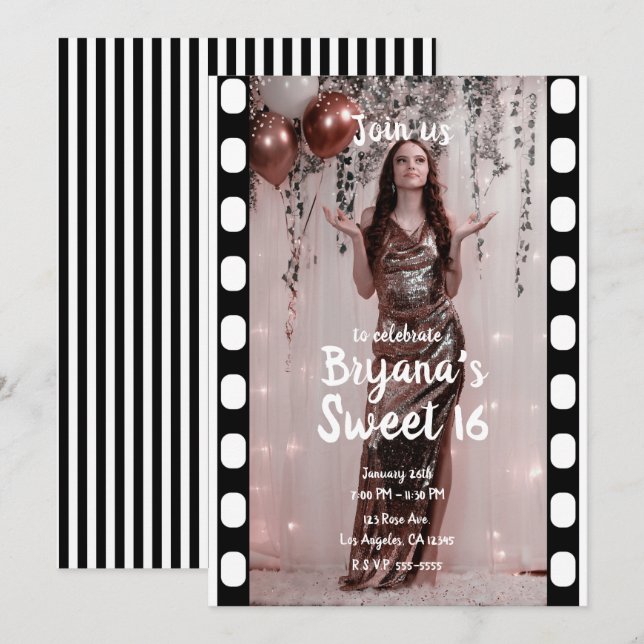 Hollywood Movie Cinema Film Photography Sweet 16   Invitation (Front/Back)