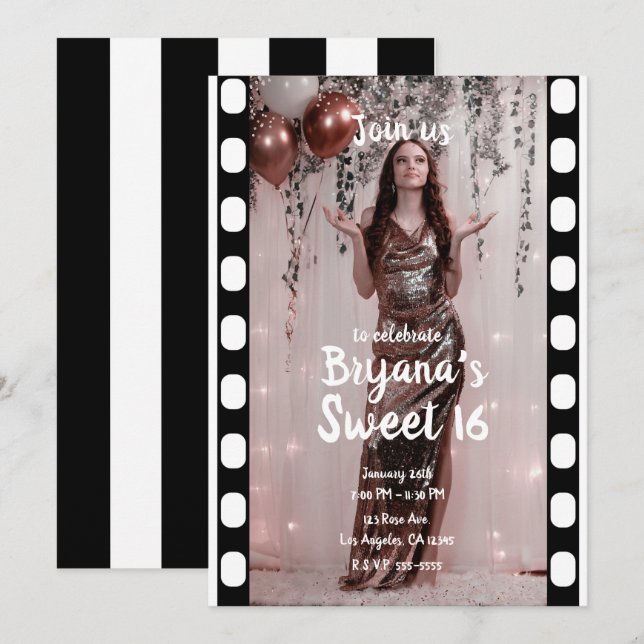 Hollywood Movie Cinema Film Photography Sweet 16  Invitation (Front/Back)