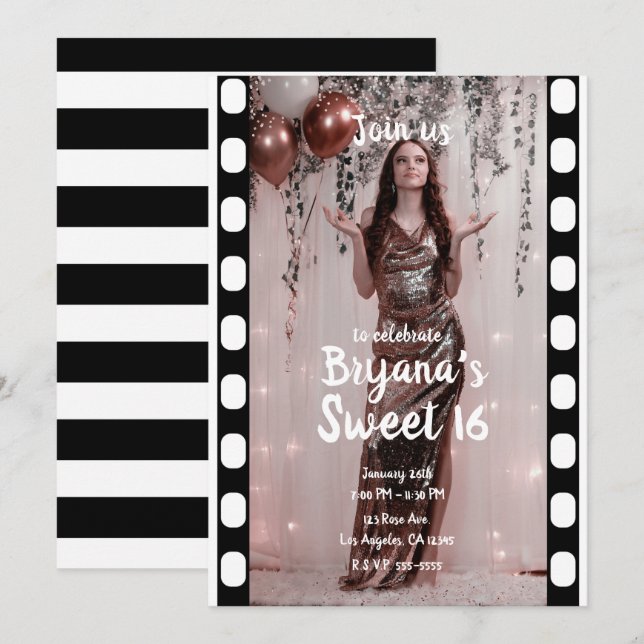 Hollywood Movie Film Cinema Photography Sweet 16 Invitation (Front/Back)