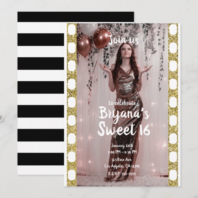 Hollywood Movie Film Cinema Photography Sweet 16 Invitation (Front/Back)