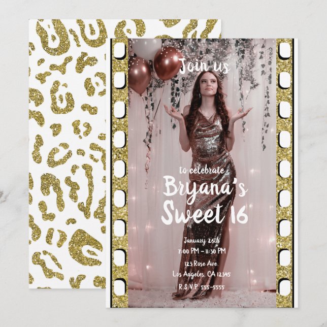 Hollywood Movie Film White Cheetah Sweet 16 Photo  Invitation (Front/Back)