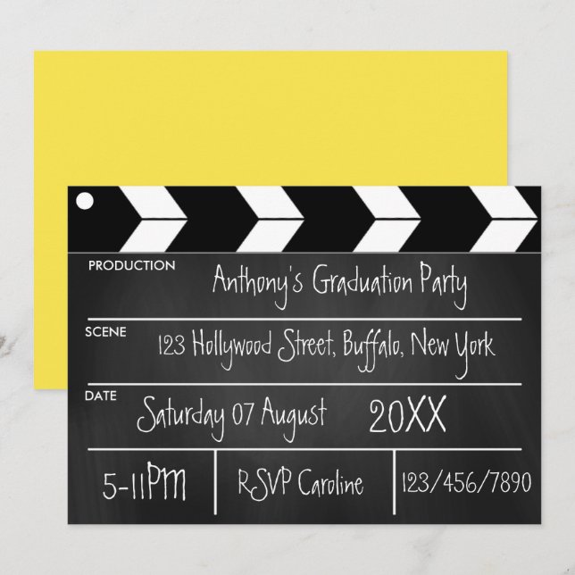 Hollywood Movie Graduation Party Chalkboard  Invit Invitation (Front/Back)