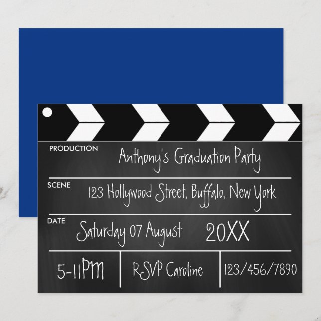 Hollywood Movie Graduation Party Chalkboard  Invit Invitation (Front/Back)