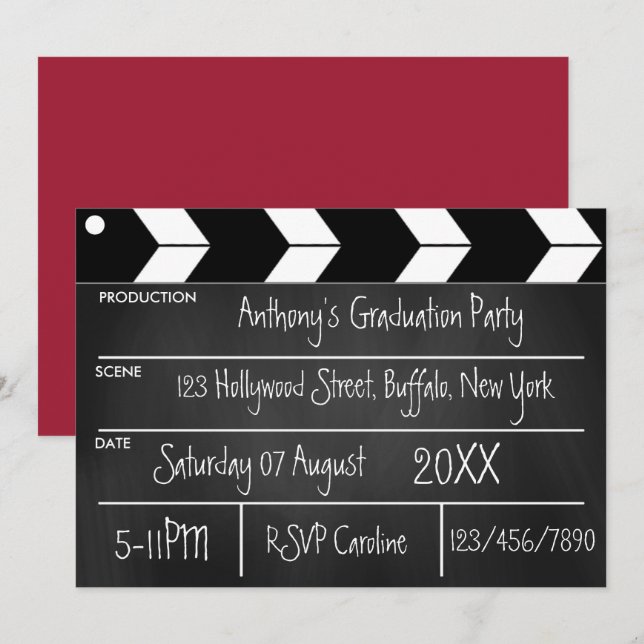 Hollywood Movie Graduation Party Chalkboard  Invit Invitation (Front/Back)