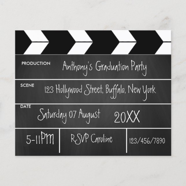 Hollywood Movie Graduation Party Chalkboard Invite Flyer (Front)