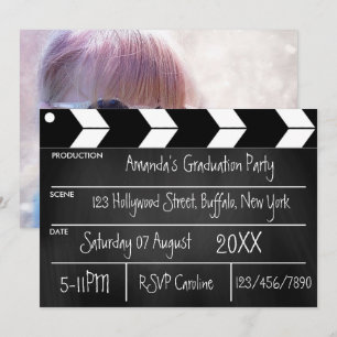 Hollywood Movie Graduation Party Chalkboard Photo Invitation