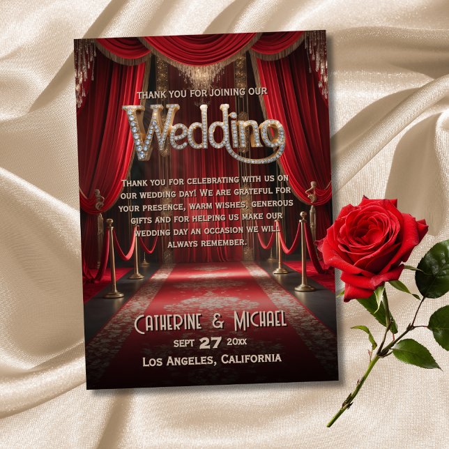 Hollywood Movie Red Carpet Premiere Wedding Thank You Card (Creator Uploaded)