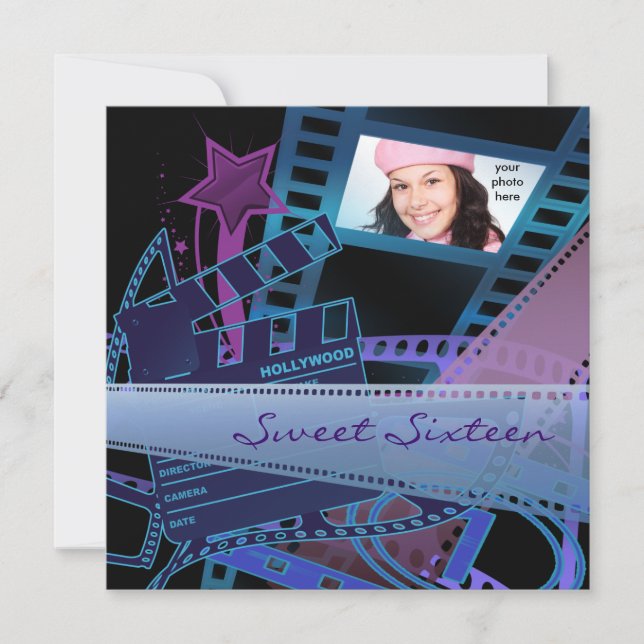 Hollywood Movie Star Sweet 16 Birthday Party Invitation (Front)