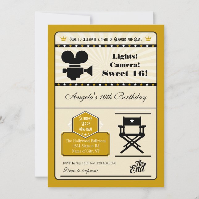 Hollywood Movie Sweet 16 Invitation (Front)