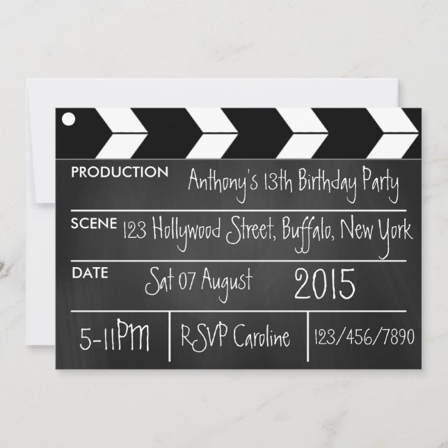 Hollywood Movie Theme Party Chalkboard Invitation (Front)