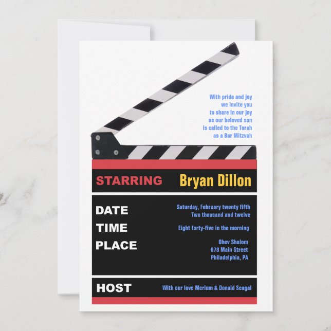 HOLLYWOOD MOVIES Themed Bar Bar Mitzvah Invite (Front)