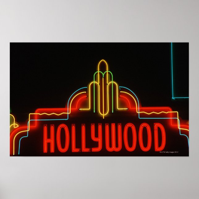 Hollywood neon sign, Los Angeles, California Poster (Front)