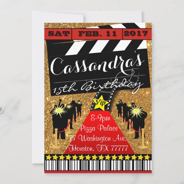 Hollywood Party, Hollywood Birthday Invitation (Front)