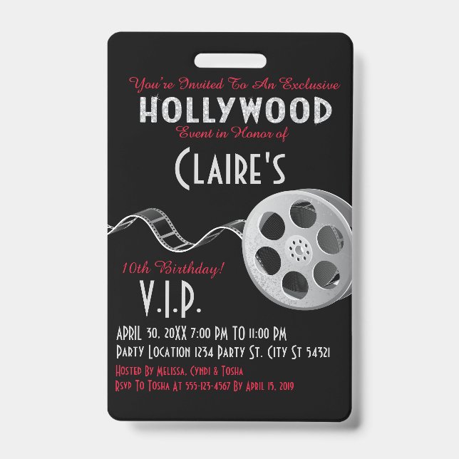 Hollywood Party Invitation ID Badge (Front)