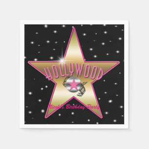 Hollywood Pink & Gold Star Black Birthday Party Napkin