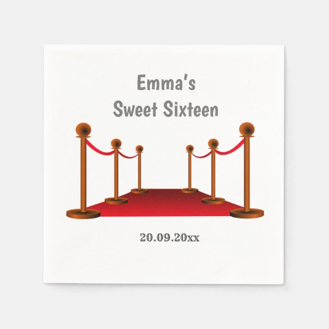 Hollywood Red Carpet 16th Any Age Birthday Paper  Napkin (Front)