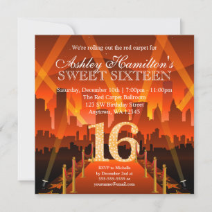 Hollywood Red Carpet City Sweet 16 Birthday Invitation