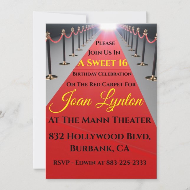 Hollywood Red Carpet Invitation (Front)