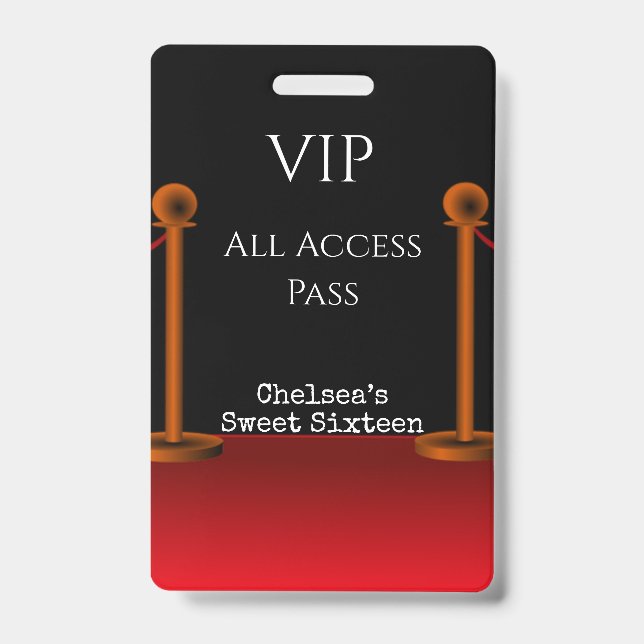 Hollywood Red Carpet Sweet Sixteen VIP All Access ID Badge (Front)