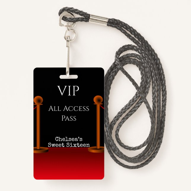Hollywood Red Carpet Sweet Sixteen VIP All Access ID Badge (Front with Lanyard)