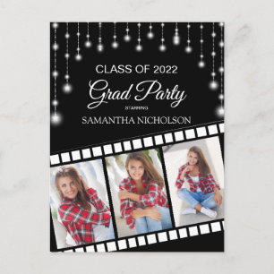 Hollywood Reel 3 Photo Black Silver Graduation Postcard