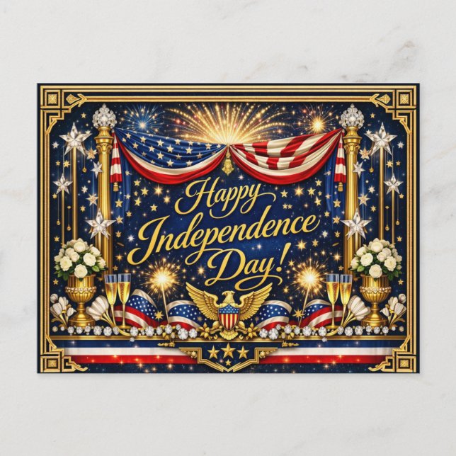 Hollywood Regency Independence Day Patriotic Holiday Postcard (Front)