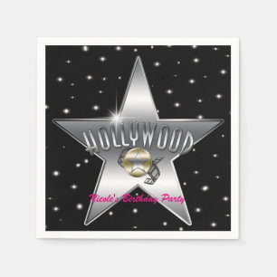 Hollywood Silver Star Black Birthday Party Napkin
