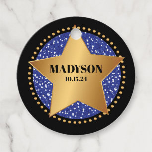 HOLLYWOOD STAR Blue Sparkle Birthday Party Gift Favour Tags