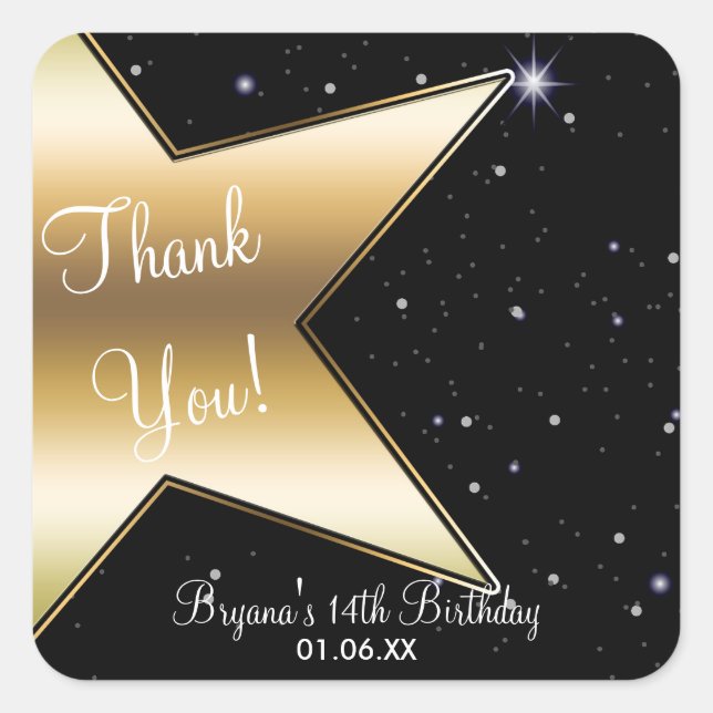 Hollywood Star Gold Black Birthday Party Stickers (Front)