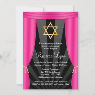 Hollywood Star of David Pink Bat Mitzvah Invitation