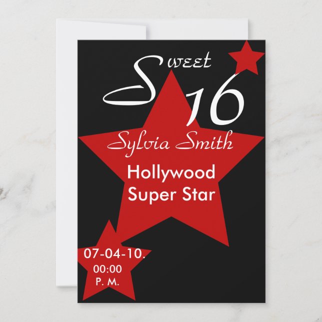 Hollywood Super Star Invitation-Customise Invitation (Front)