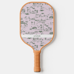 Hollywood Toile de Jouy Pink Green Pickleball Paddle