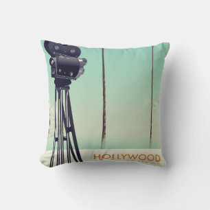 Hollywood Vintage camera Travel poster Cushion