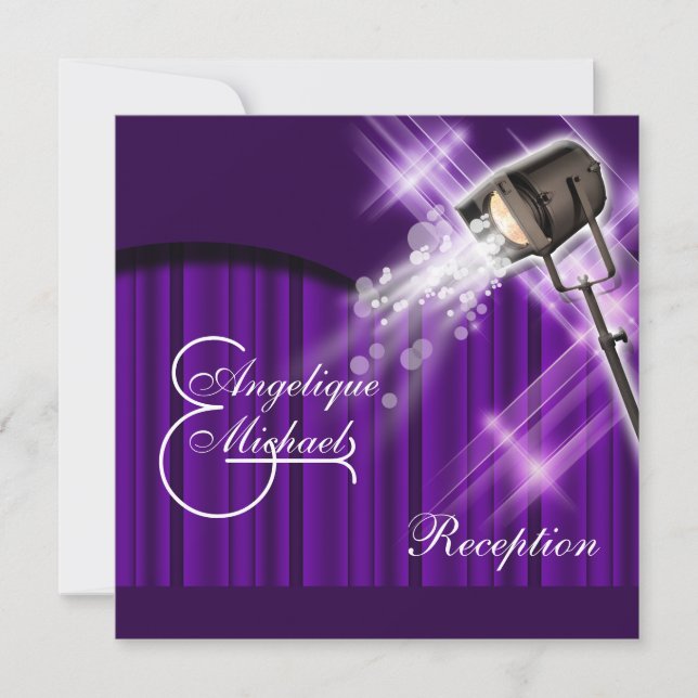 Hollywood wedding reception purple invitation (Front)