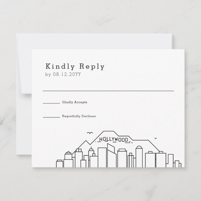 Hollywood Wedding | Stylised Skyline RSVP Card (Front)