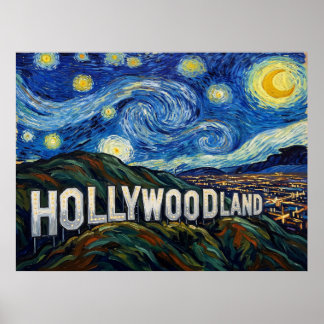 Hollywoodland Sign Starry Night Historical Landsca