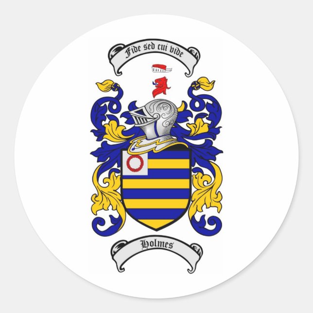 HOLMES FAMILY CREST -  HOLMES COAT OF ARMS CLASSIC ROUND STICKER (Front)