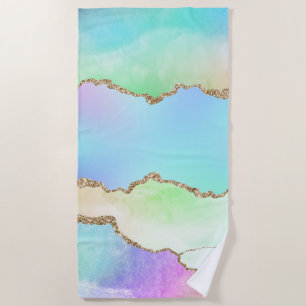 Holo Agate Faux Iridescent Pastel Ombre Marble Beach Towel